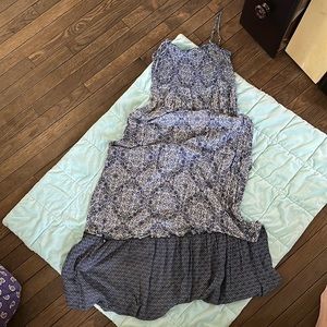 Pink Rose Blue Tiered Maxi Dress